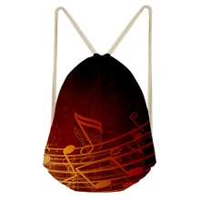 ThiKin Trendy 3D Music Note Print Daily Drawstring Bag Shoulder Women Men Backpack Middle School Student Beach Shopping Bag