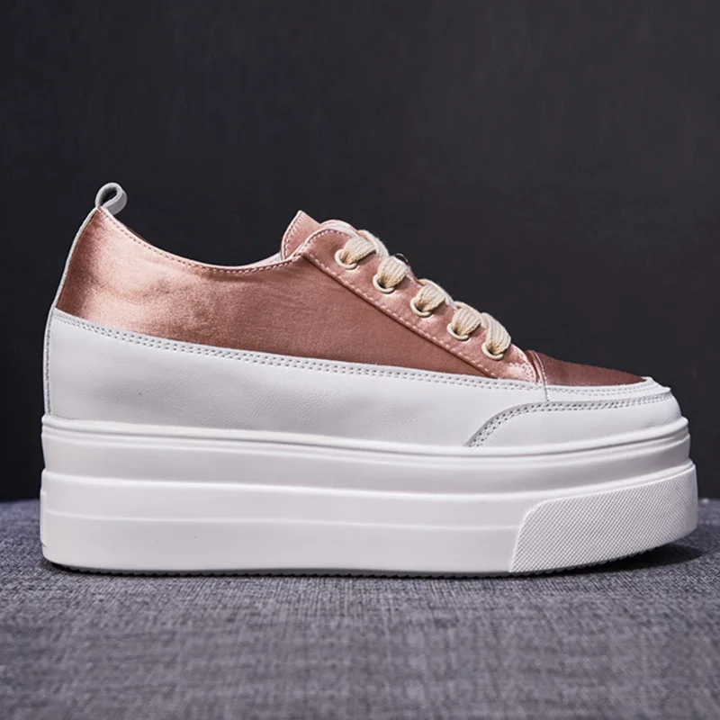 

Flat Platform Shoes Women Sneakers Casual Women Shoes Sweet Young Ladies Black Pink White Footwear Height Increasing 6.5cm A1647
