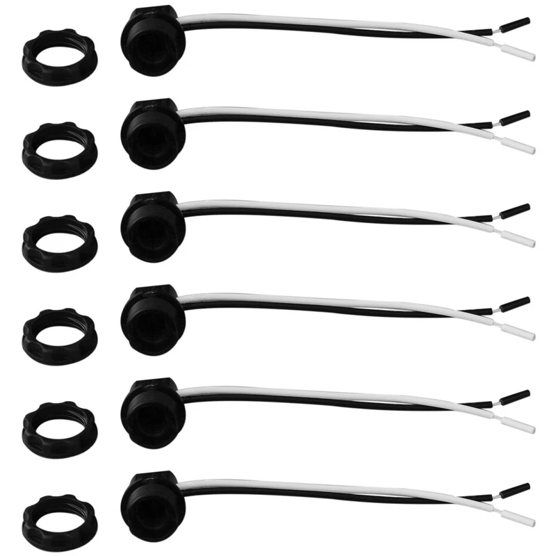6PCS 2A 125V E12 Candelabra Base Sockets With Screw Rings 8" Wire Leads E12 Lamp Holder Light Socket Black