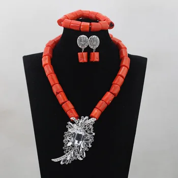 

Trendy Top Design 1 Layer Nigerian African Red Coral Beads Wedding Jewelry Set Costume Jewelry Set Wholesale Free Shipping CJ776