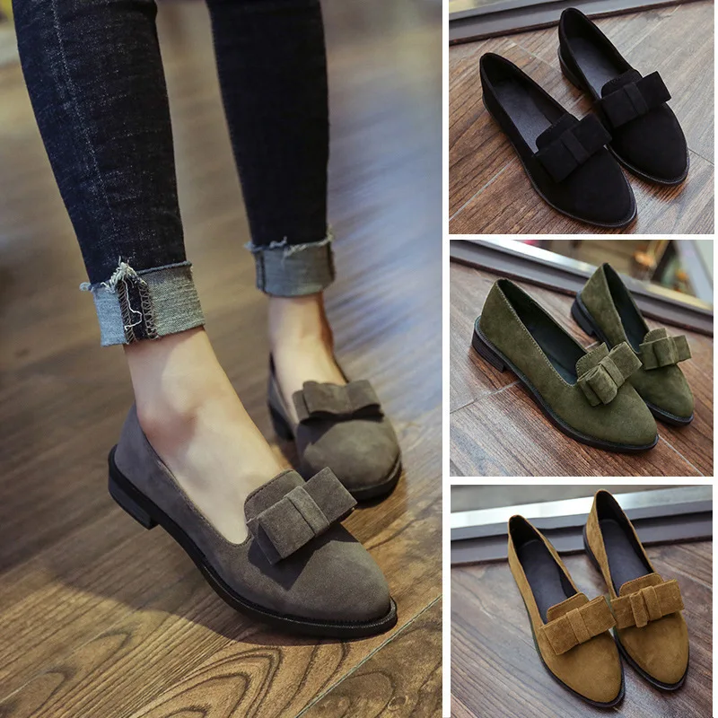 

Spring and summer England retro women's shoes low heel wild pointed bow women's shoes shallow mouth casual lazy shoes tide