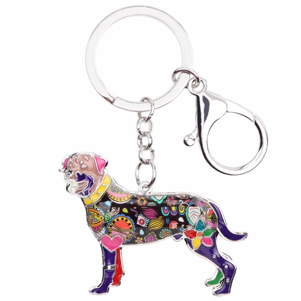 Bonsny эмаль собака Ротвейлер брелок для ключей подарок для женщин сумка очаровательные украшения со стразами в виде животных брелок аксессуары