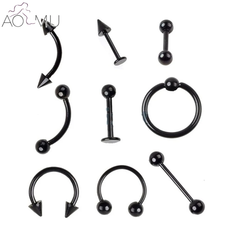 

2pc 16G 18 Gauge Black Stainless Steel Eyebrow Navel Belly Lip Tongue Nose Piercing Bar Ring Labret Barbell Tunnel Body Jewelry