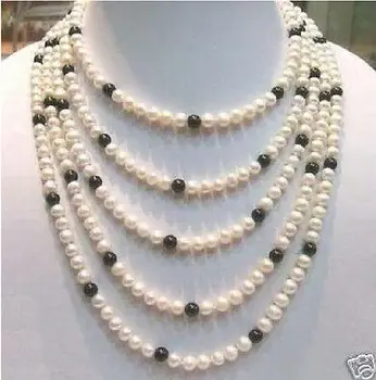 

100'' AAA+7-8MM CHARMING AKOYA WHITE BLACK PEARL NECKLACE 14k r