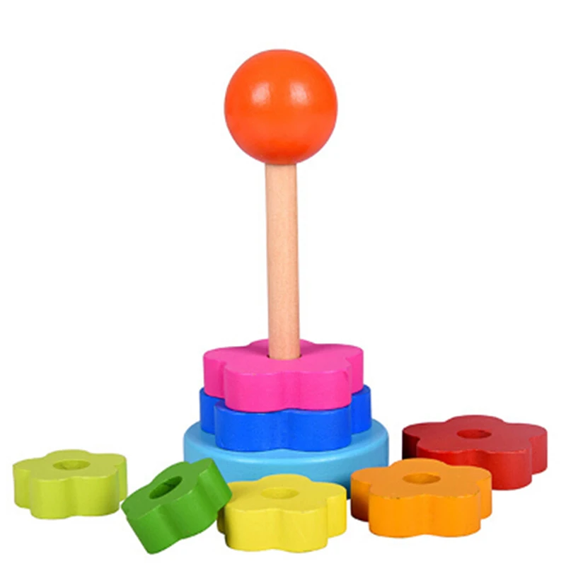Kids Toy Wooden Puzzle Stacking Ring Tower Educational Toys Rainbow