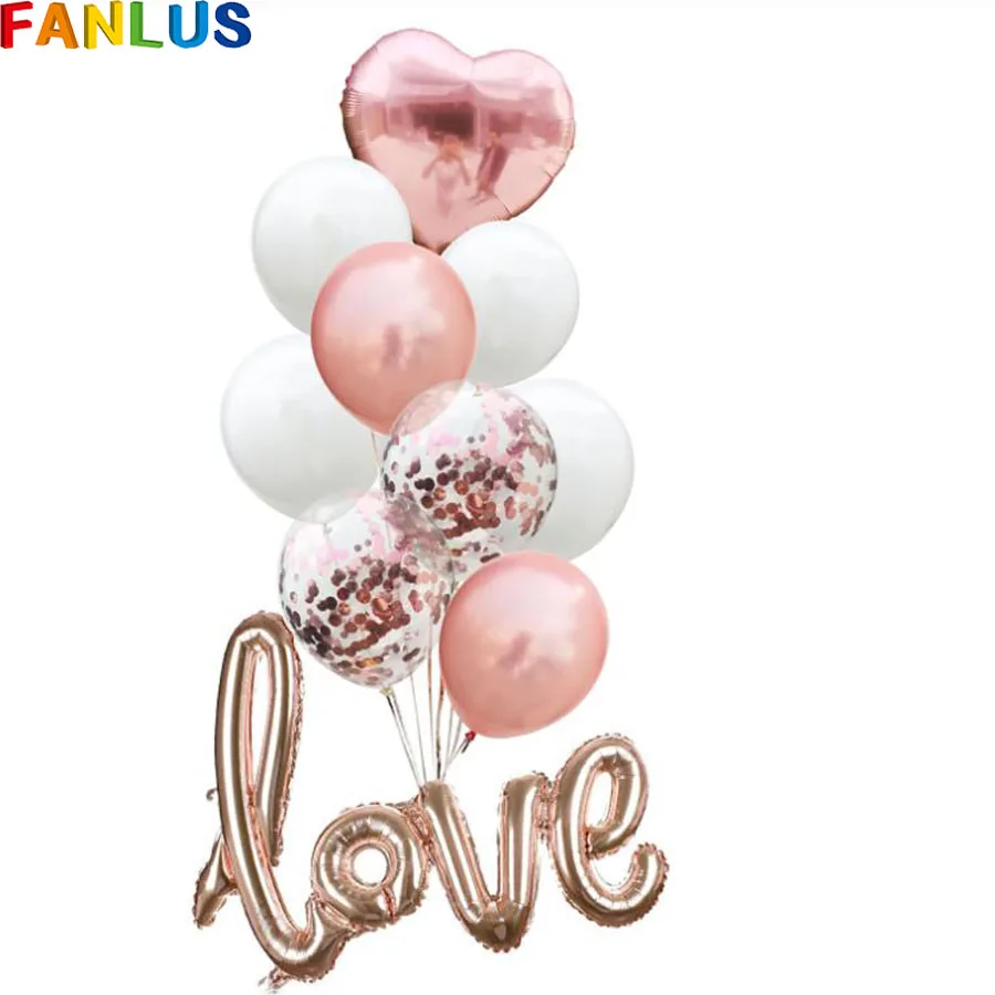 

Rose Gold Confetti Heart Foil Balloons LOVE Letter Wedding&Engagement Party Anniversary Party Decoration Children's Day Supplies