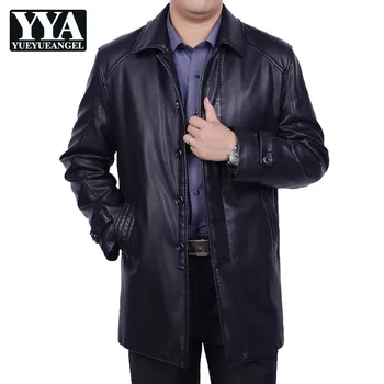 

Korean Men's Autumn Winter Plus Size M-4XL Faux Leather Jacket Men Long Business Casual Jackets Male Leather Coat Trench Clothes