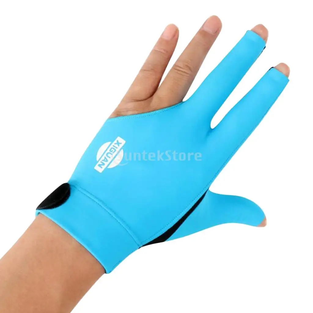 3-Finger Professional Stretchy Breathable Sweat Absorbing Left Hand Snooker Glove Pool Cue Billiard Glove Blue Red Black