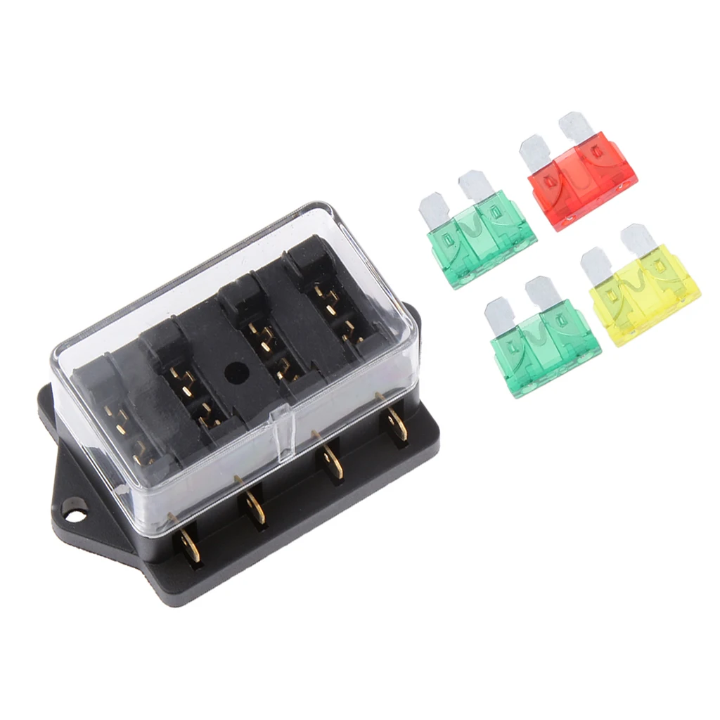 1 Set 4 Way Circuit Standard ATC Blade Fuse Holder DC 30V With 10/20/30/30 Fuse For Car Boat Truck Accessories 6.3mm Fuse Holder