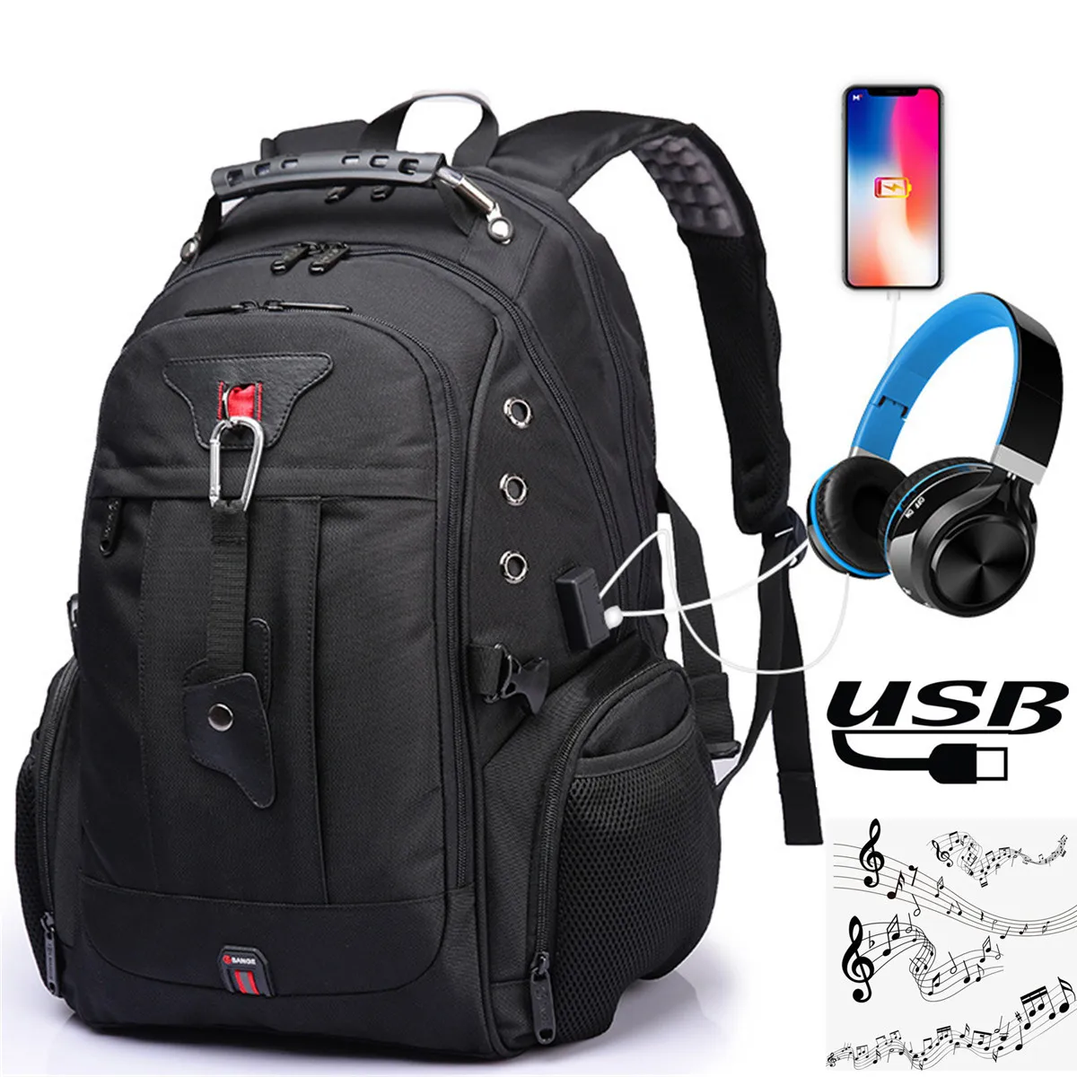 

Osmond Extra Large Backpack Durable Travel Computer Backpack with USB Port/Headphones Hole for Men Waterproof Business Backpack