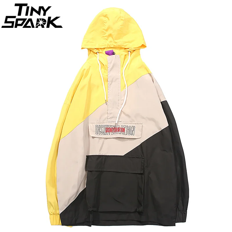 Harajuku Hooded Windbreaker Jacket Men Hip Hop Streetwear Hoodie Half Zip Jacket Coat Retro Color Block Track Jacket Autumn 2018 Harajuku Hooded Windbreaker Jacket Men Hip Hop Streetwear Hoodie Half Zip Jacket Coat Retro Color Block Track Jacket Autumn 2018