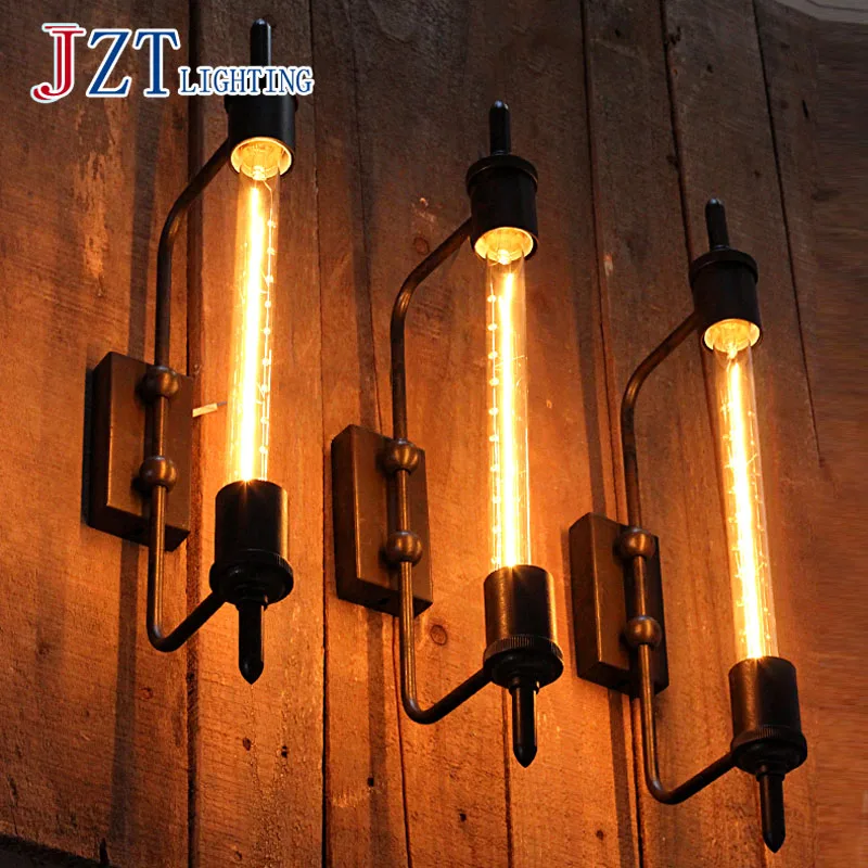 

T Loft Retro Industrial Wall Lamp For Bar&Coffee Shop&Restaurant E27 Edison Light Bulb American Style Iron Bedside Lighting