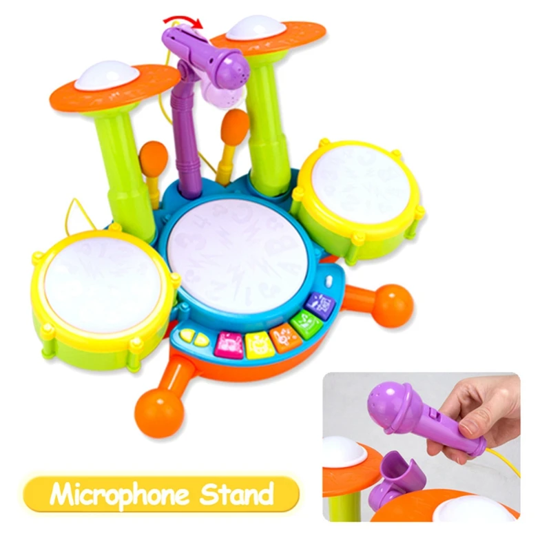 Детский музыкальный набор барабанов с микрофоном, набор инструментов Toypuzzle, развивающая игрушка для мальчиков и девочек