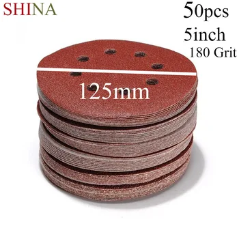 

50pcs/lot 5'' 180 Grit Power Sanding Disc 8 Hole Orbit Hook & Loop Woodworking Sand Paper Discs Grit Sandpaper Handmade Craft