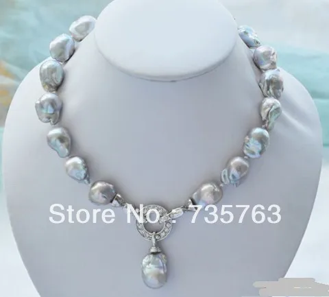 

HOT 00673 Rare 17" 18mm gray baroque keshi Reborn necklace pendant