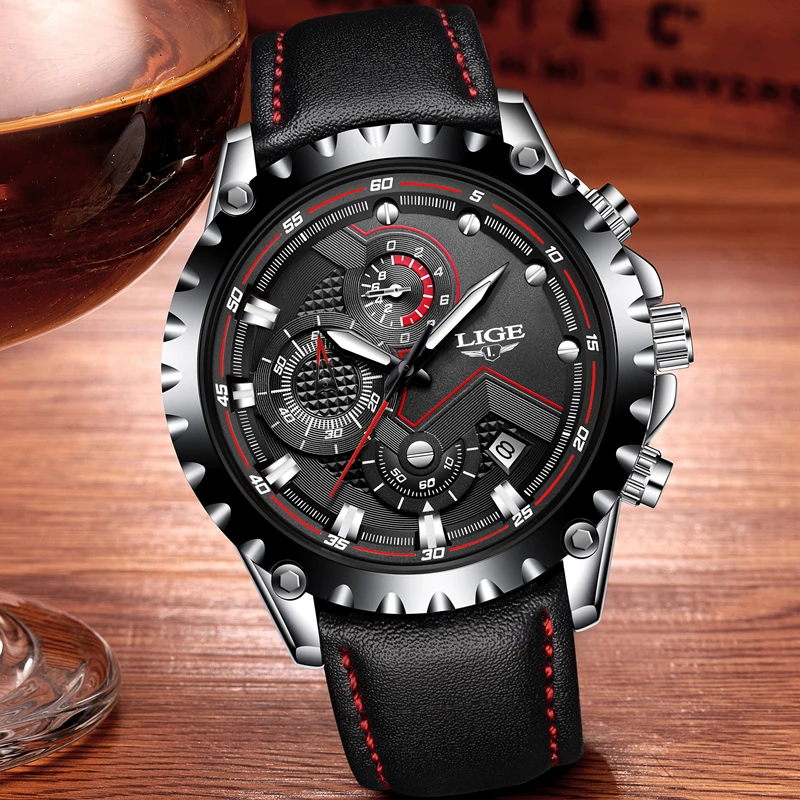 LIGE Mens Watches Top Brand Luxury Quartz Watch Men Casual Waterproof Stopwatch Chronograph Clock Sports Watch Relogio Masculino