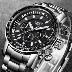 2018 Для мужчин s часы с большим циферблатом военные LIGE Chronograph Top Роскошные брендовые модные Для мужчин Водонепроницаемый спортивные