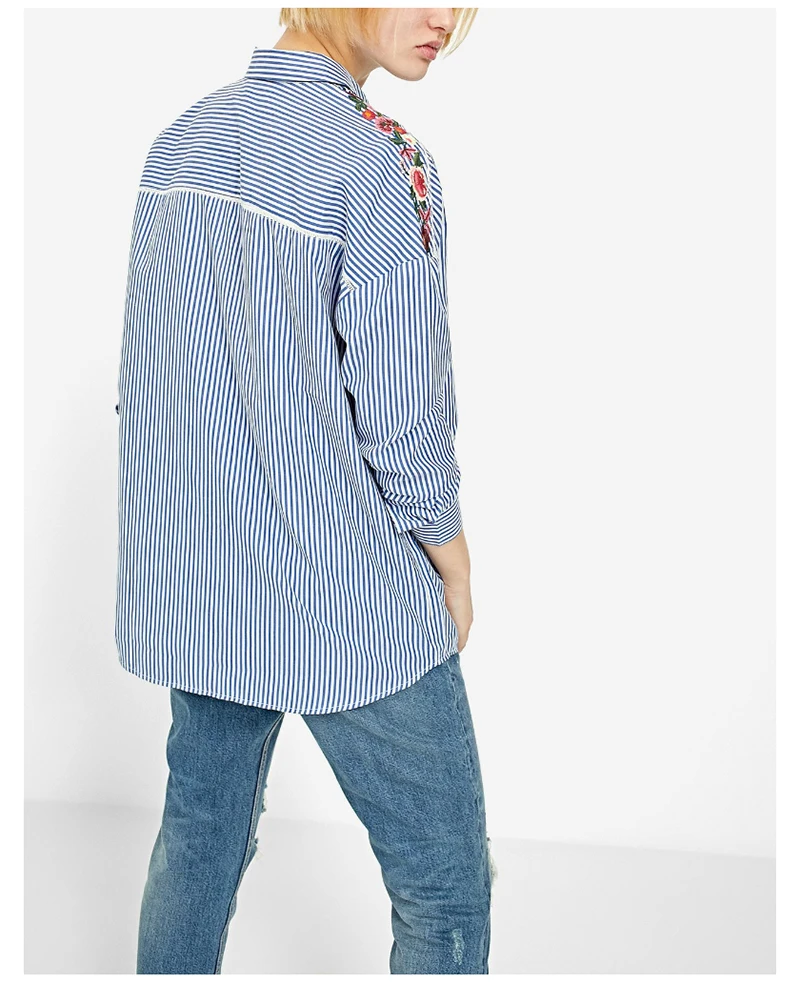 2018 Women's Shirt Loose Plaid Blouse Long Sleeve Spring And Summer New Embroidery Decorative Embroidery Shirt For Ladies D8A155 (8)