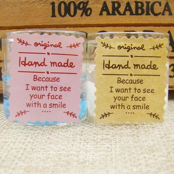 

Ripple shape pink/kraft Handmade Stickers 500pcs/lot 28*23mm Vintage Stickers Kraft Label Sticker for DIY Hand Made favors