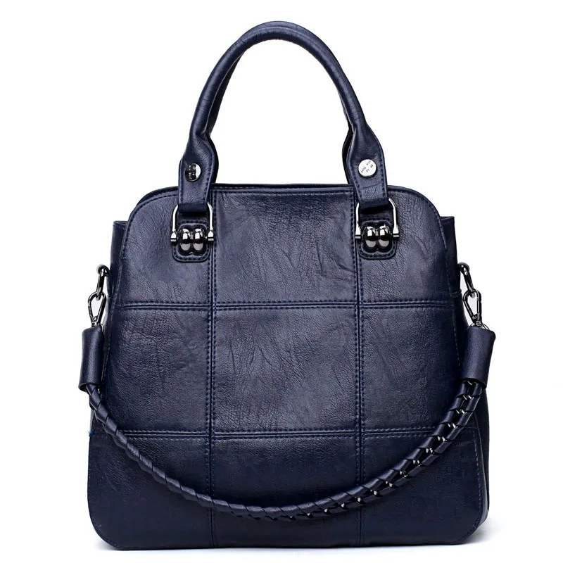 Роскошные женские сумки, дизайнерские женские мягкие кожаные сумки через плечо, винтажные женские ручные сумки, повседневные сумки-тоут - Цвет: dark blue