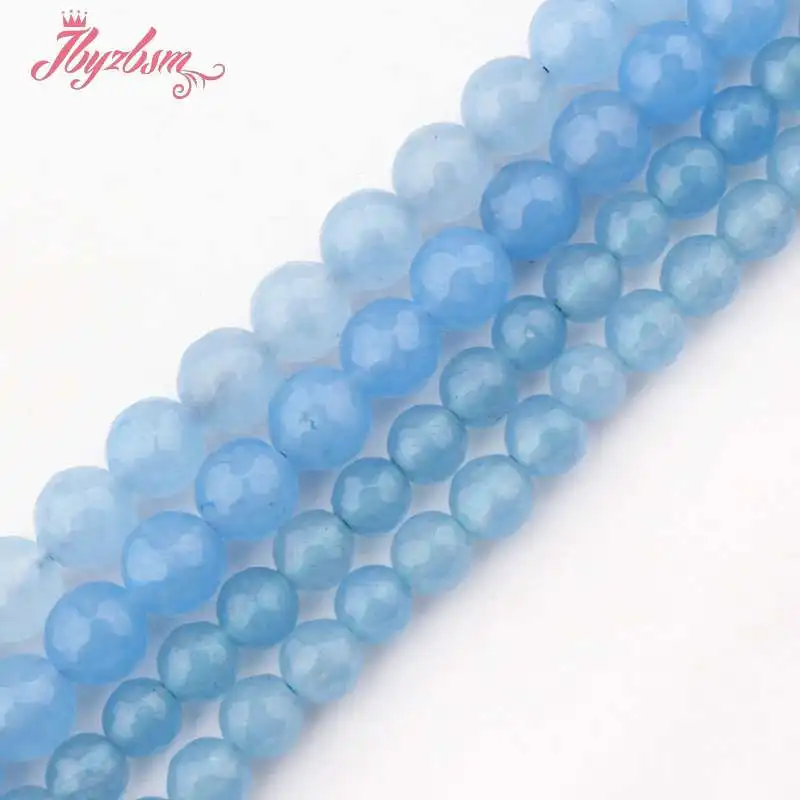 

6,8,10mm Faceted Round Beads Ball Skyblue Jades Stone Beads For DIY Necklace Bracelats Earring Jewelry Making 15" Free Shipping