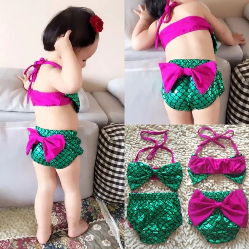 

Baby Girls Swimming Suit Two Piece Swimmer Mermaid Baby Girls Bikini Set Kids Halter Bowknot Swimwear Swimsuit Bathing Suit