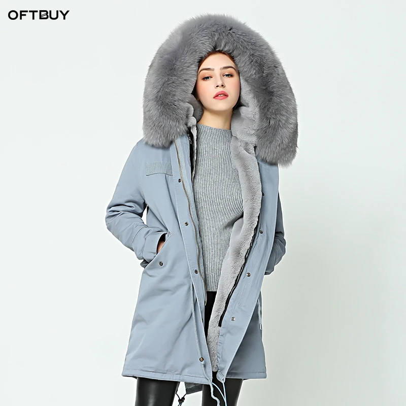 Бренд OFTBUY, парка, длинная новая зимняя куртка, женские парки, пальто из натурального меха, Воротник из натурального Лисьего меха, теплый толстый искусственный мех внутри, большой мех