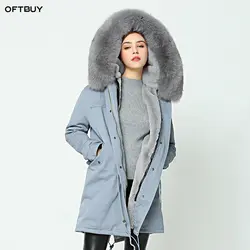 OFTBUY брендовая парка 2019 длинная новая зимняя куртка женские парки настоящие пальто из настоящего меха Лисий меховой воротник теплый