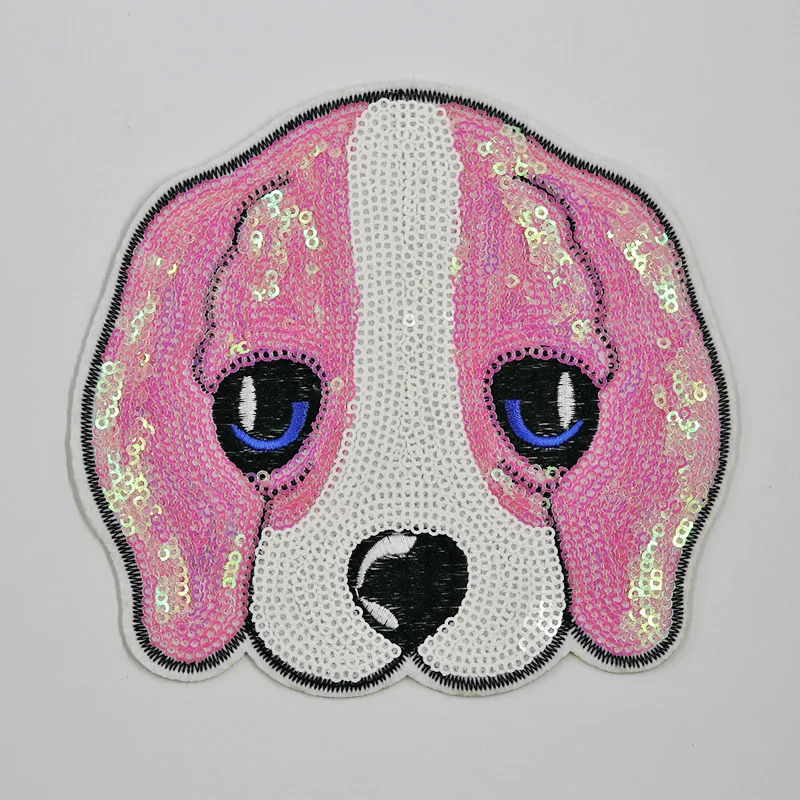 

pink red big Sequins dog colorful beautiful Embroidered Iron on Patches Clothing Stripes Clothes Stickers Custom Badges