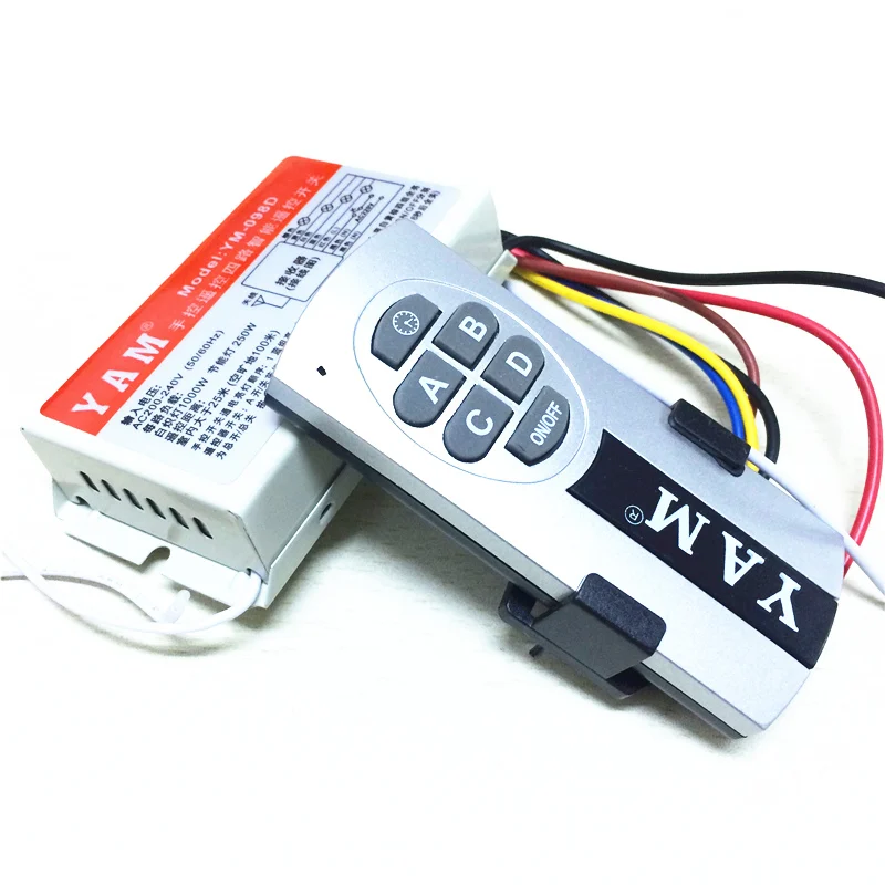 

AC220V 4 Ways 5 Sections Crystal Lamp Remote Control Switch 1 Way 2 Sections Wireless Remote Controls with Delay Through-wall