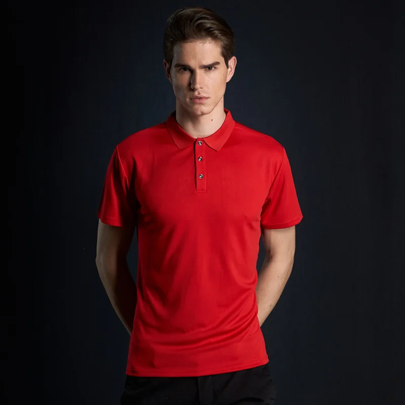 MRMT Новая мужская футболка быстросохнущая футболка с коротким рукавом сплошной цветной лацкан футболки - Цвет: Красный