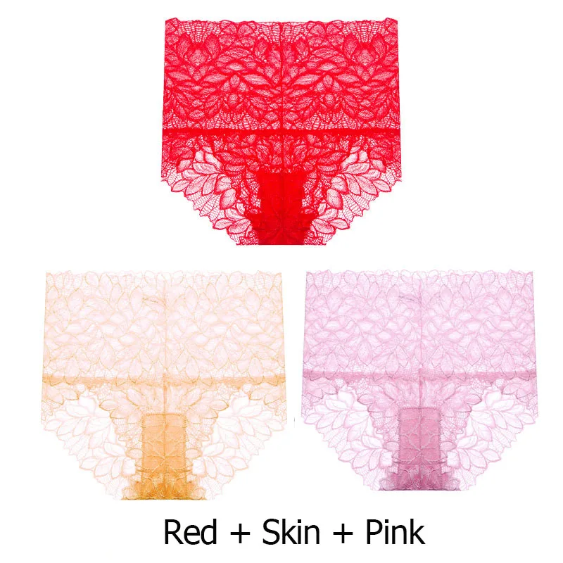 red skin pink 3 шт./лот, мягкие женские сексуальные кружевные трусики, высокая талия, бесшовное нижнее белье, женские трусики, хлопковые трусы - Цвет: red skin pink