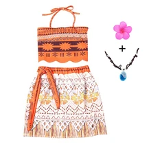 YOFEEL/летнее платье для девочек с моаной карнавальный костюм принцессы детский пляжный костюм Детская эластичная одежда на бретелях с necklace ем