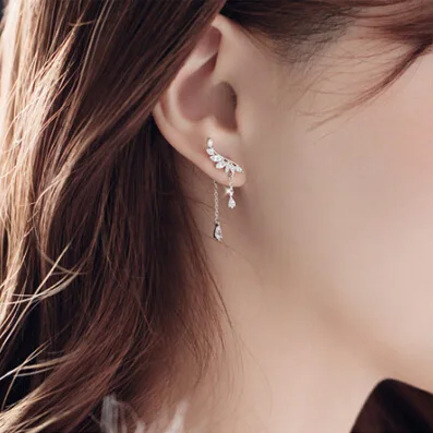 

Hot Real 925 Sterling Silver Long Crystal Stud Earrings For Women Christmas Gift Fashion sterling-silver-jewelry