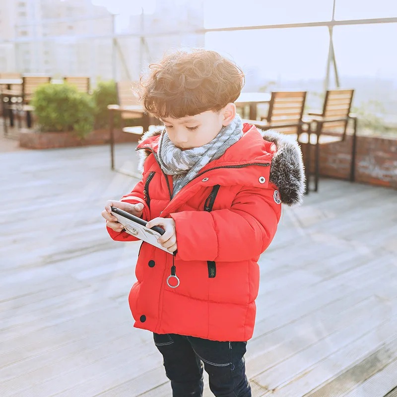 

2018 Winter Children's Cotton Coat Boys and Girls Korean Style Long Jacket Large Faux Fox Fur Collar Down Jacket Baby Boys Coat