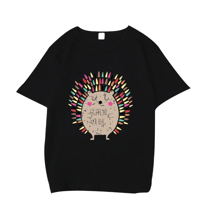 

2018 New Fashion Cartoon Hedgehog Print T-Shirt Girl Short Sleeves O-Neck Tshirt Feminist Tee Print Harajuku T-shirt Women Tops