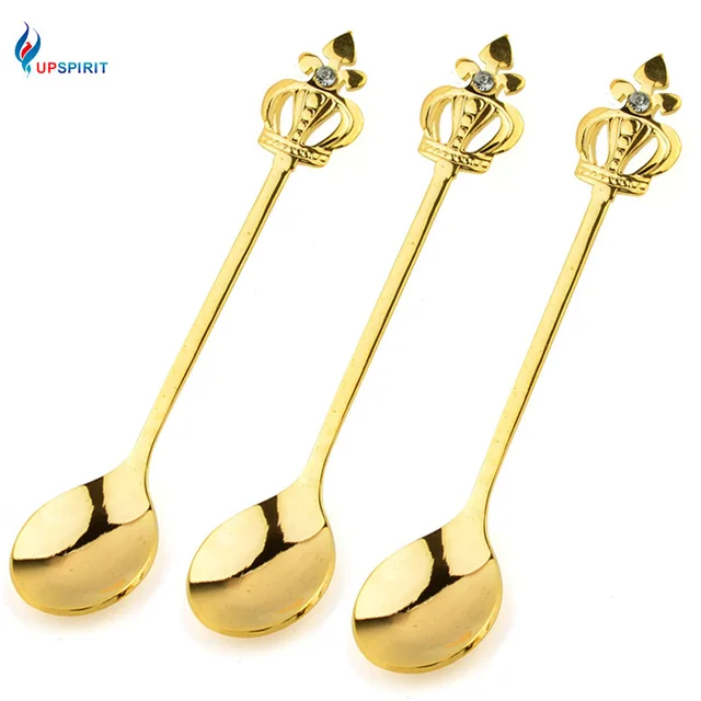 Upspirit Zinc Alloy Coffee Spoon With Rhinestone Embellished Crown Upspirit Zinc Alloy Coffee Spoon With Rhinestone Embellished Crown Handle Gold Teaspoon Dessert Spoons For Home