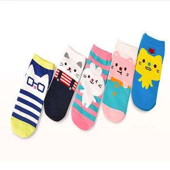 

Charlie Caamp 5 Pairs 2018 New Spring Summer Ladies Anklet Combed Cotton Pop cartoon Pattern Breathable Women's Socks HY0057