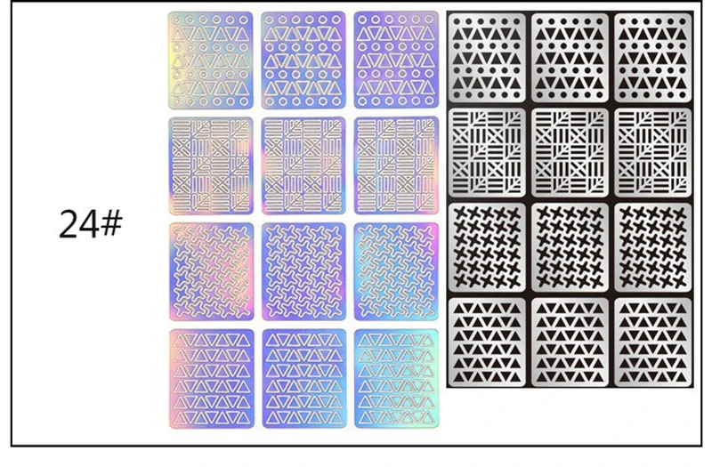 12 дизайн в 1 лазерный винил для ногтей полый неправильный шаблон трафареты для многоразовый для маникюра деко наклейки для нейл-арта наклейки-трафарет - Цвет: 24