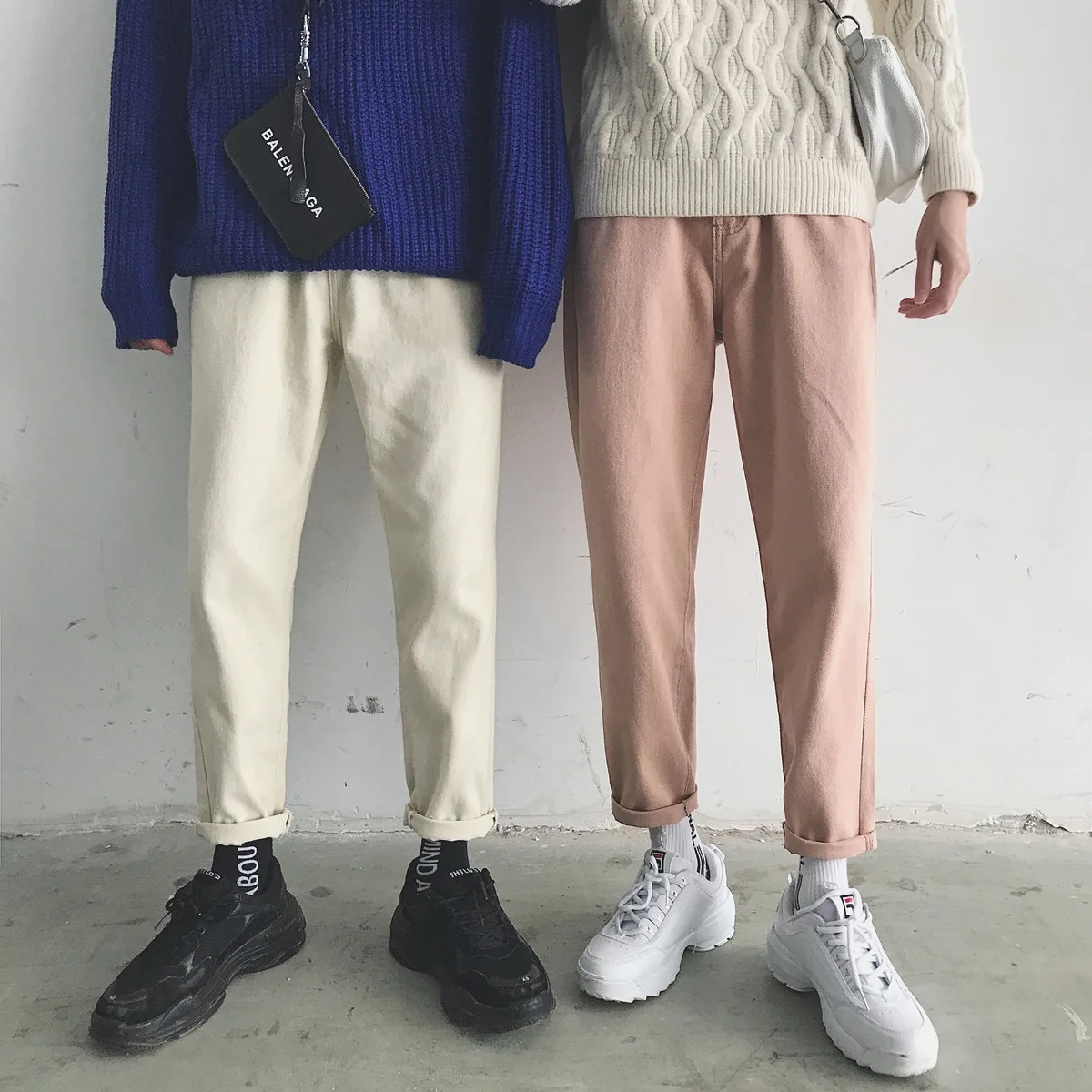 

Fashion Casual Men's Jeans Spring And Autumn New S-2XL Cotton Solid Color Loose Nine Pants Four Colors Personality Youth Popular