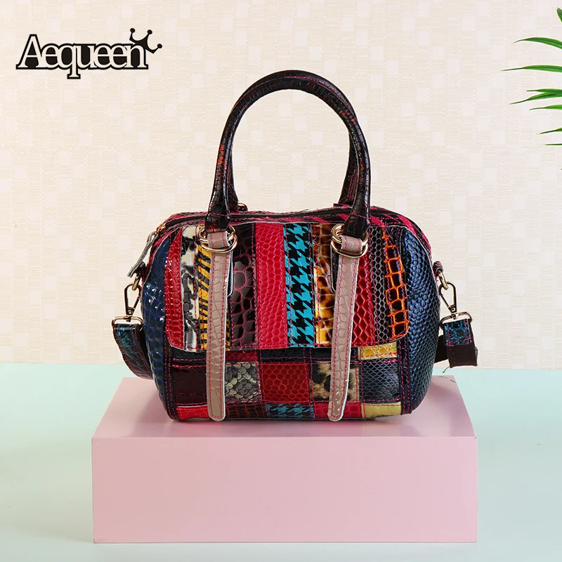 

AEQUEEN Summer Bright Genuine Leather Handbags Women Shoulder Bags Small Shell Crossbody Hand Bags Patchwork Bolsos Random Color