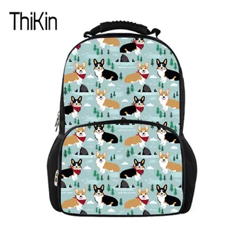 

THIKIN Casual Backpack Boy Girl Student Laptop Notebook Cute Corgi Dog Printing Teenagers High Quality Travel Bag Big Mochila