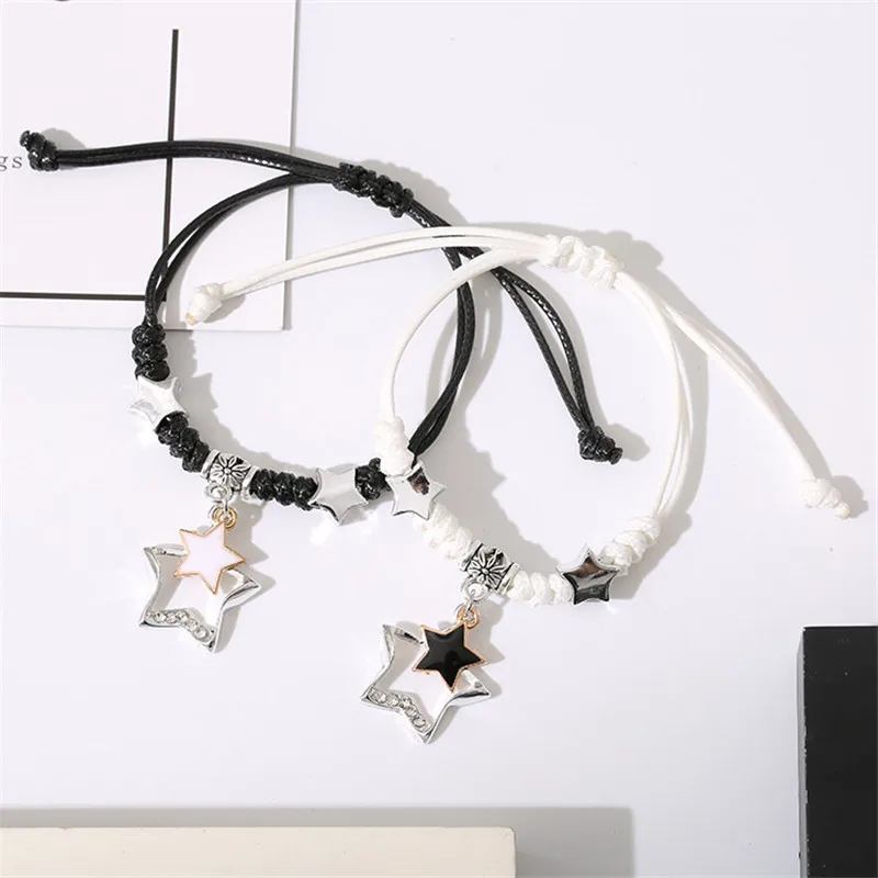 

2 PCs/Set New Arrival Handmade Couple Bracelets Star Crown Key Lock Charm Bracelet Rope Chain Bracelet Romantic Gifts for Lovers