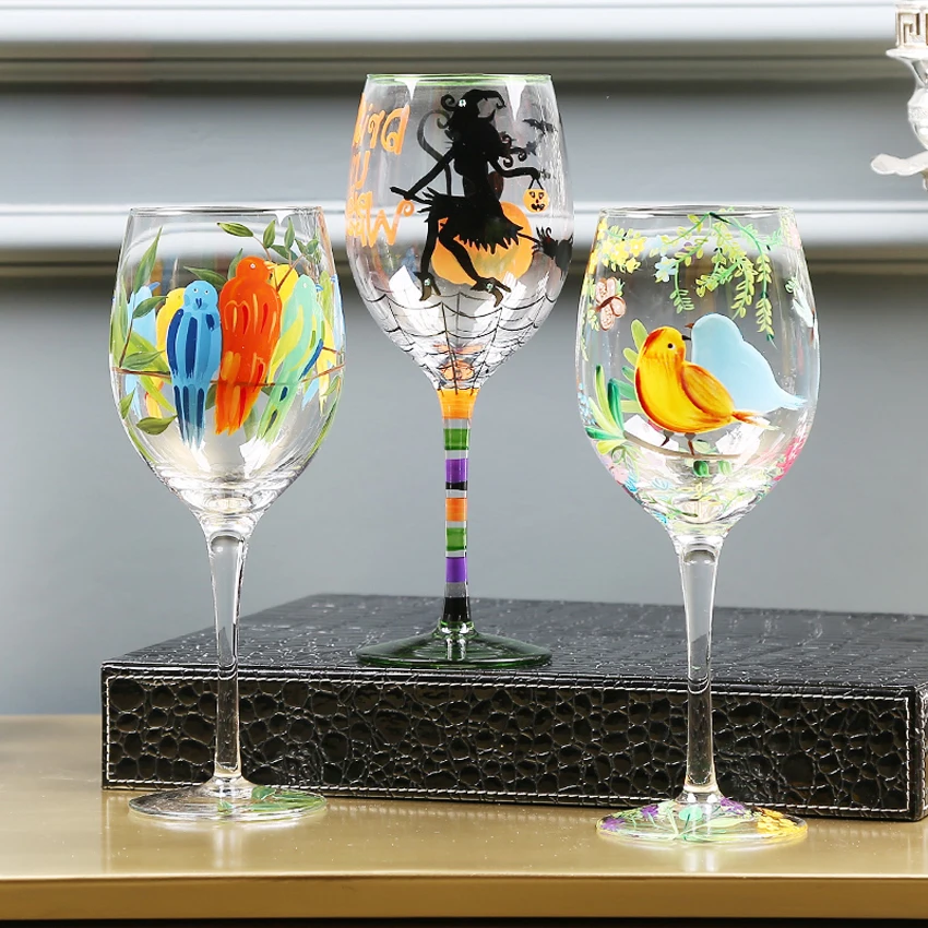 Hand Painted Wine Glass Cup Champagne Cup Flute Glass Crystal Cups Stemware For Vodka Cups Bar