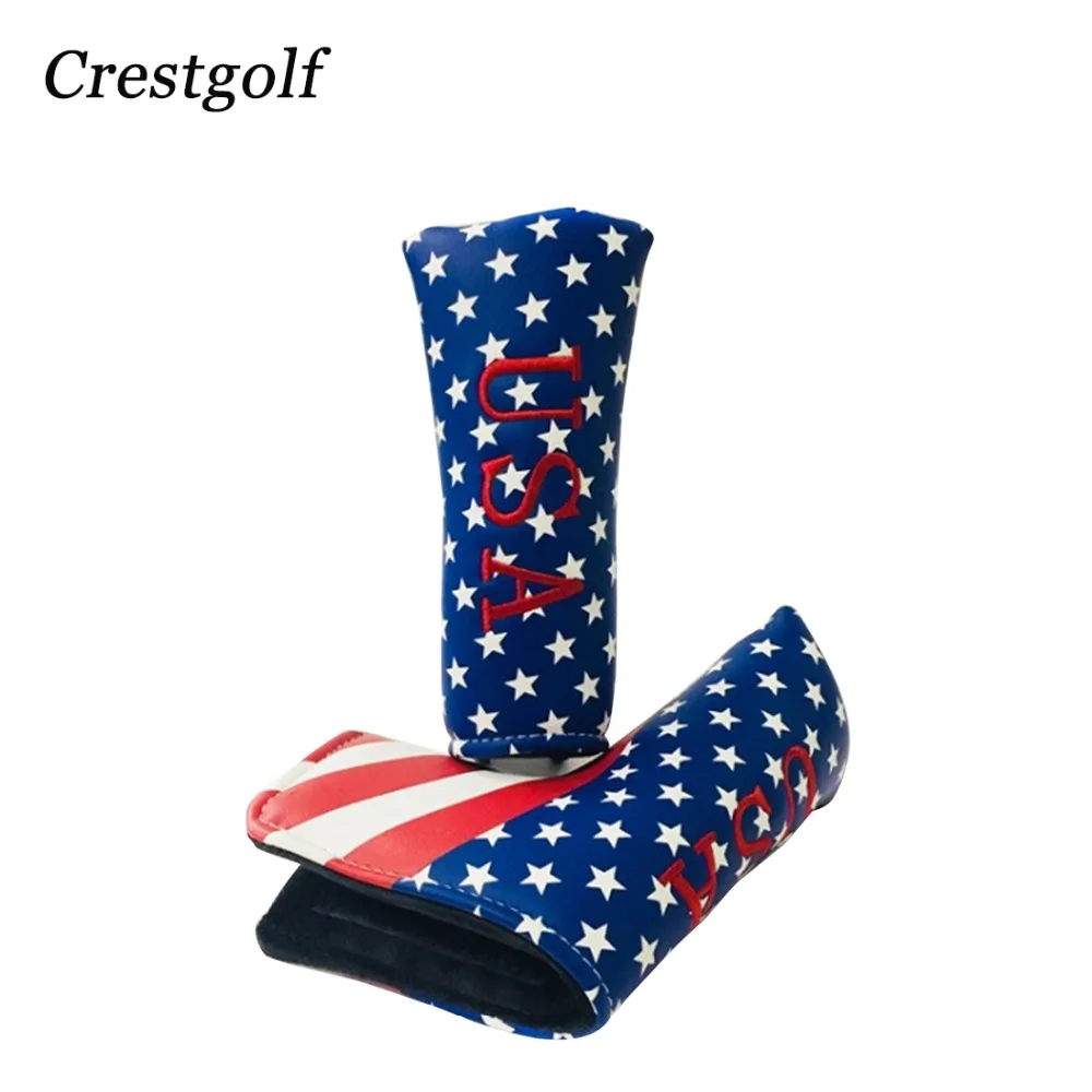 

Crestgolf Waterproof PU Golf Blade Putter Headcover USA Stars & Stripes Flag Design Golf Head Cover Golf Gift Accessories