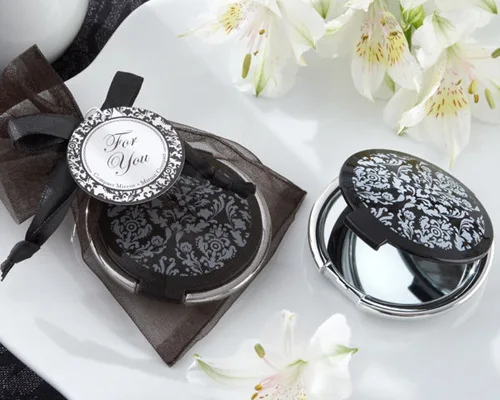 Free shipping 100 pieces/lot Event and Party giveaways Damask Elegant Black & White Make up Mirror for Weddingt Favors