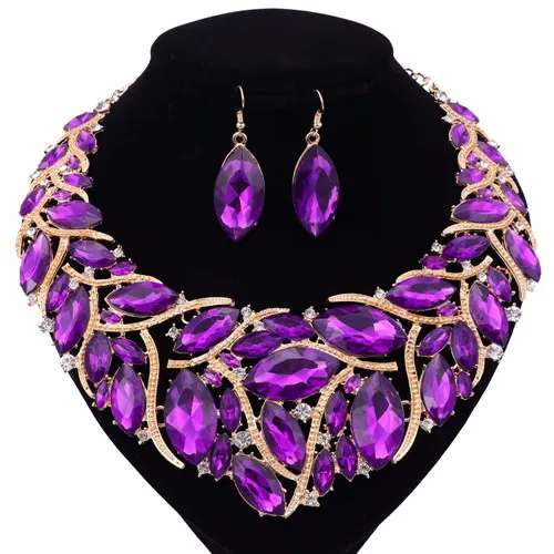 6 цветов модные женские модные Ювелирные наборы ожерелье с серьги Бохо эффектное ожерелье для вечерние свадебные прямые продажи - Окраска металла: purple
