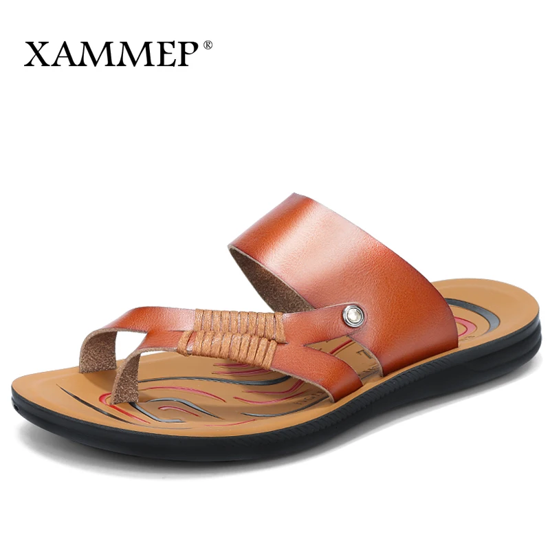 Сандалии Xammep мужские пляжные шлепанцы сплит кожа брендовые повседневная обувь
