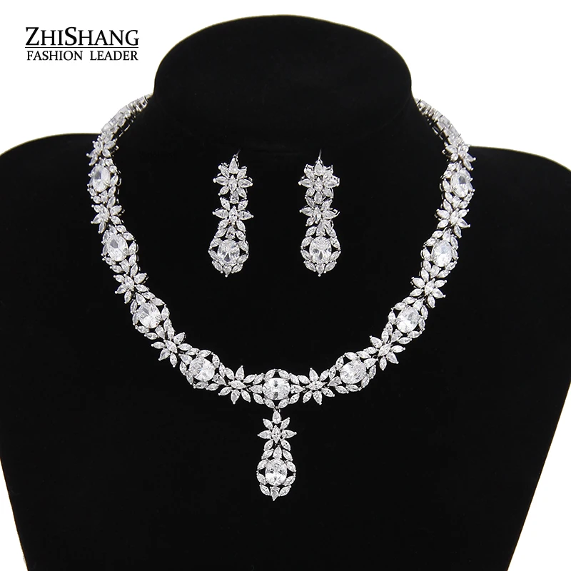 

Super Luxury 2016 Nigerian Wedding Accessories African CZ Beads Jewelry Sets Crystal Bridal Necklace For Brides WS014
