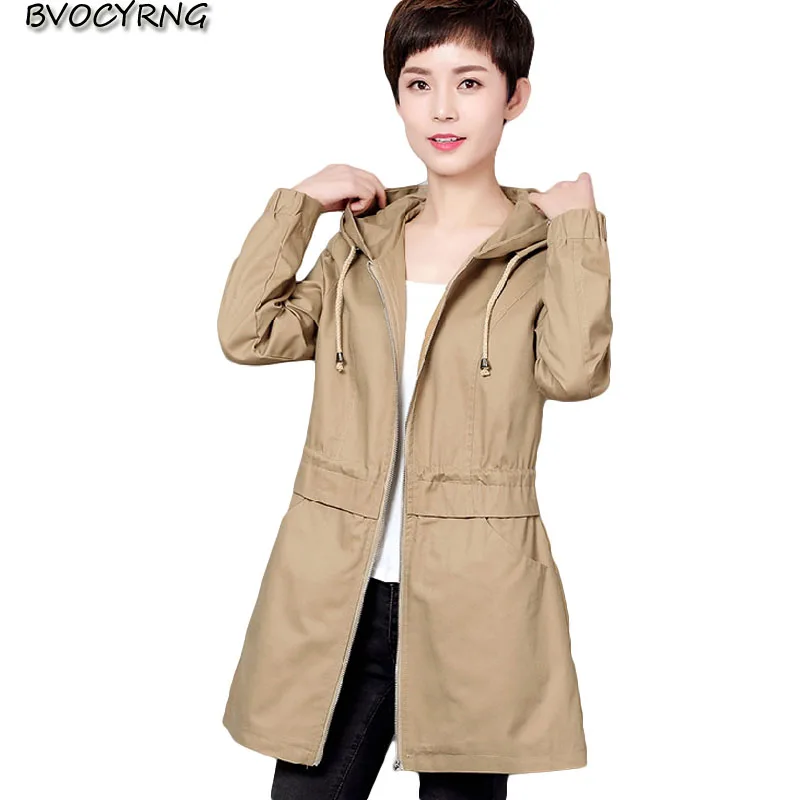 

2018 Middle-aged Women's Coat Female Autumn Trench Coats Feminine Hooded Leisure Outerwear New Spring Women Windbreaker K0085